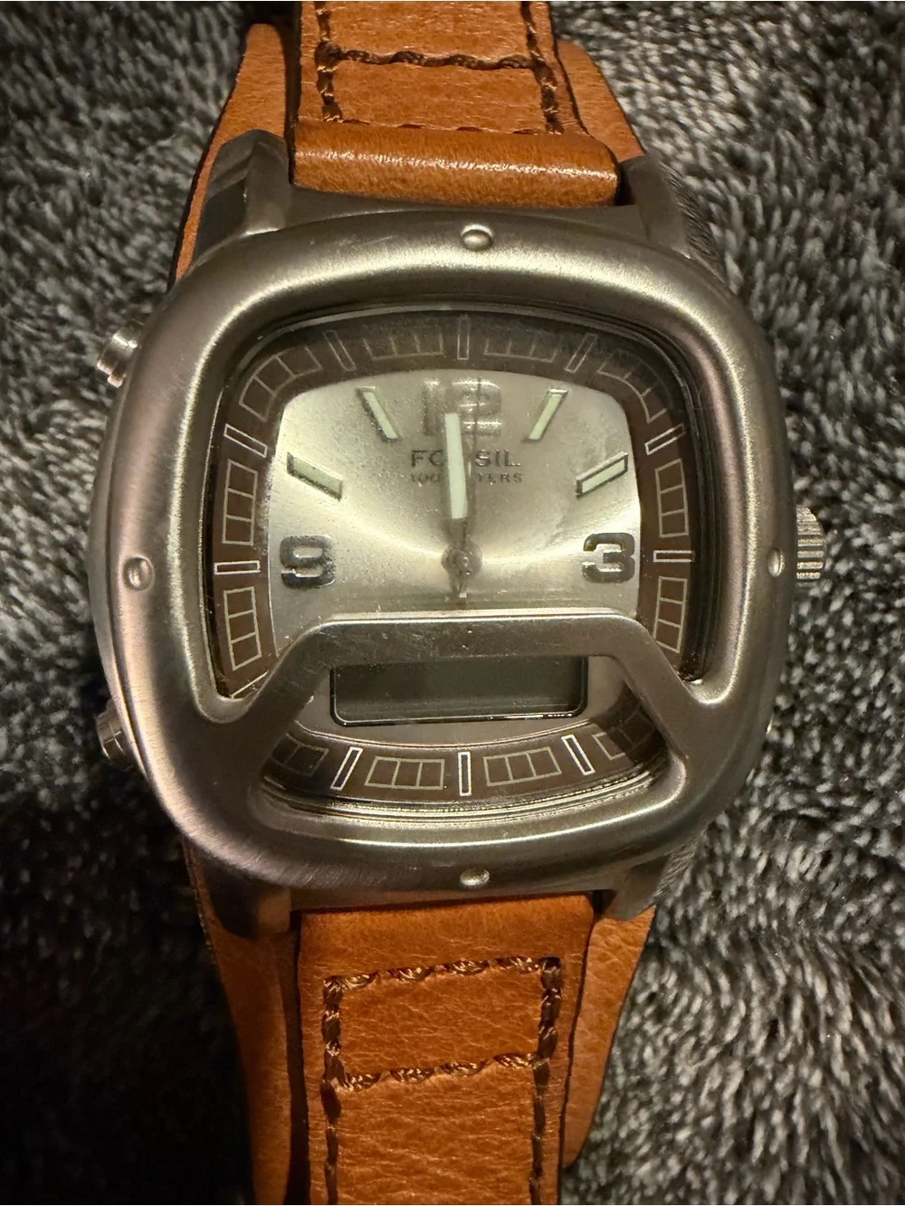 Fossil Men's Watch with Brown Leather Strap and Silver Case